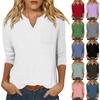 Women's Fashion Shirt Casual Raglan Sleeve Pocket V Neck 3/4 Sleeve Loose Printed T-shirt Women's Top