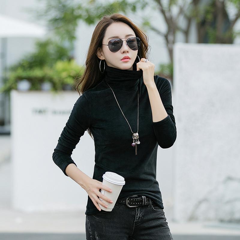 Зимняя женская 4XL теплая базовая кофта из золотистого бархата, водолазка с высоким воротом, двухсторонняя, с длинными рукавами, внутренняя часть из бархата, топ для женщин