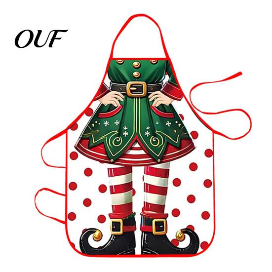 Festive Baking Apron for Family Christmas Funny Elf Apron, Waterproof Stain Resistant Kitchen Adjustable Holiday Party Costume Accessory Neck