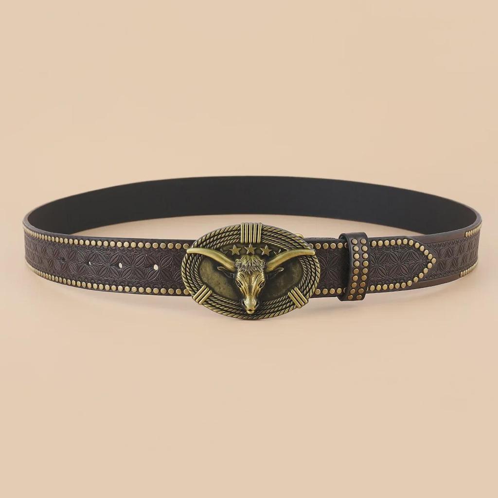 Western Cowboy Cowhead Belt - Retro Punk Style for Men