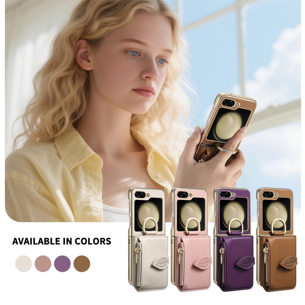 Protective Dual Layer Bumper Phone Wallet Case for Samsung Galaxy Z Flip 6 Cases with Card Holder Built-In Mirror Zipper Purse