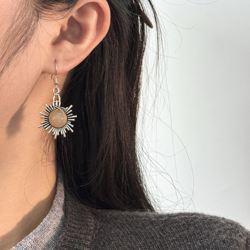 Personality Earrings Retro Silver Plated Earrings Sun Moon Pattern Dangle Earrings Women