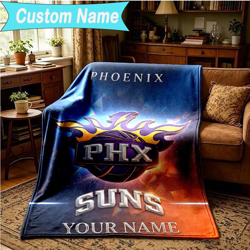 1PC Custom Name Blanket Suns Basketball Artwork Flannel blankets Patterns Throw Blanket All-Season Soft Gift for Couch, Bed, Camping, Birthday gifts