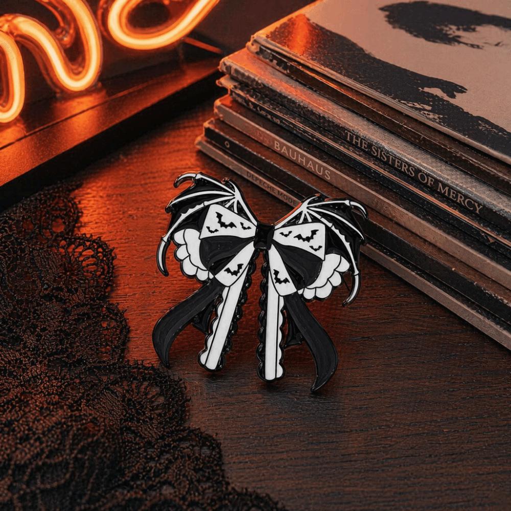 Zinc Zinc Alloy Bow Brooch Ribbon Bow Enamel Pin Gothic Style Skull Brooch Halloween Party