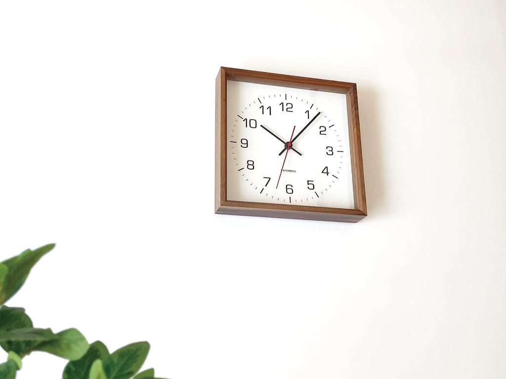 KATOMOKU muku square clock 2, walnut, km-65WA, wall clock with continuous second hand (quartz clock)