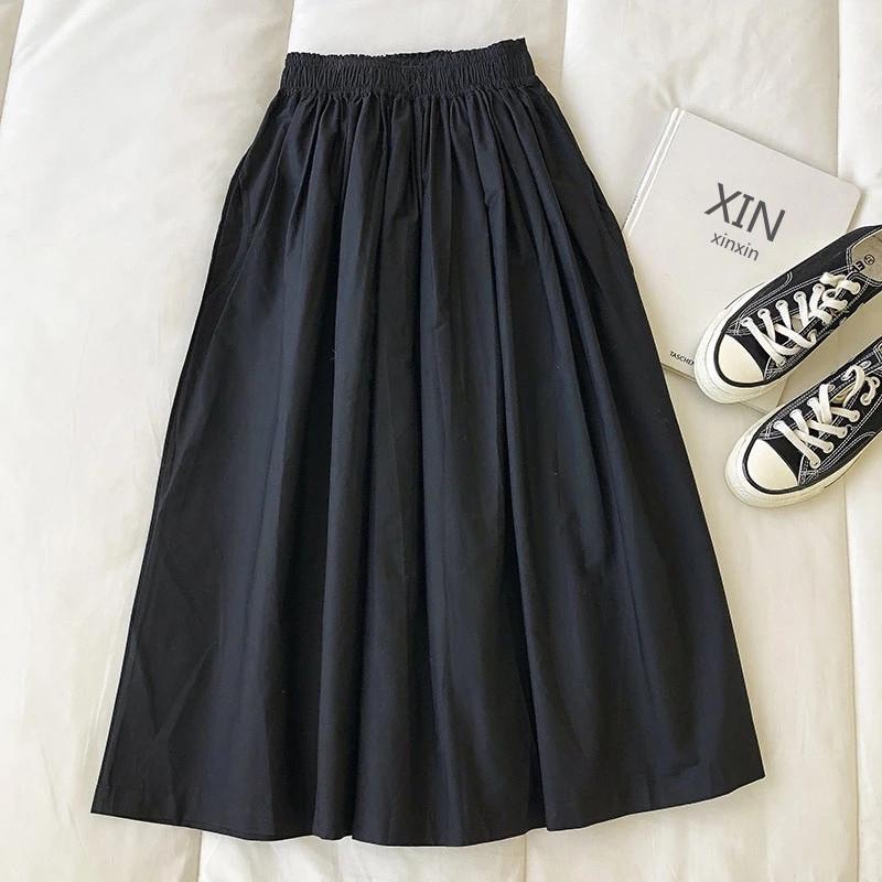 2026 Summer High Waist Khaki A-line Cotton Skirt for Women - Korean Style