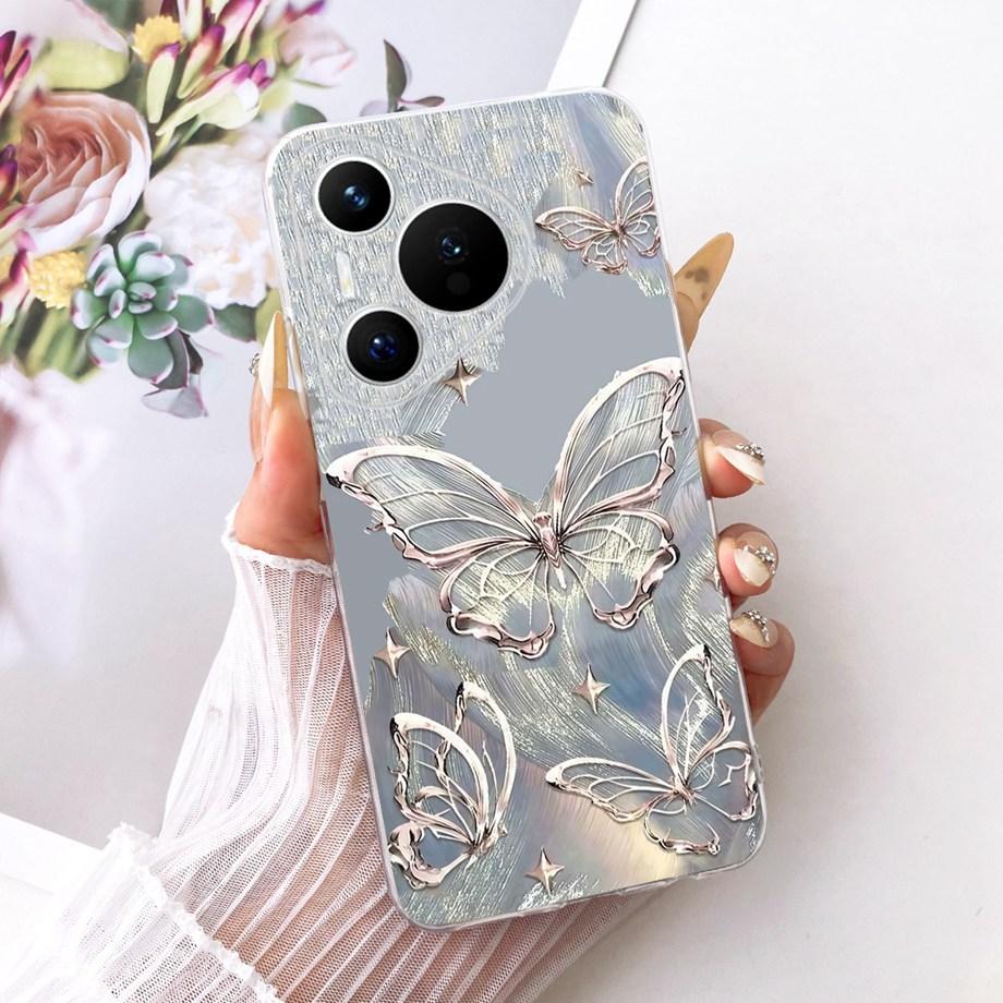 Для Huawei Pura 70 70Pro 70 Ultra Pura 80 pro Pro+ Чехол для телефона Прозрачный Мягкий ТПУ Бампер Чехол Крутой Мультяшный Бабочка Цветок Funda