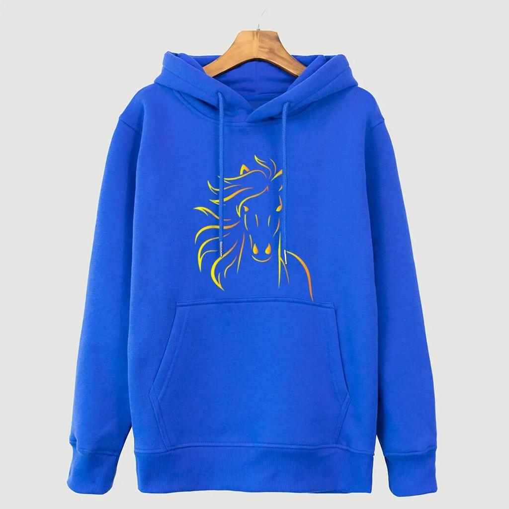 WoUnisex Спортивная толстовка с капюшоном Осень-зима Уличная мода Животные Огонь Лошадь Толстовки с героями мультфильмов FeUnisex Хип-хоп Женская толстовка