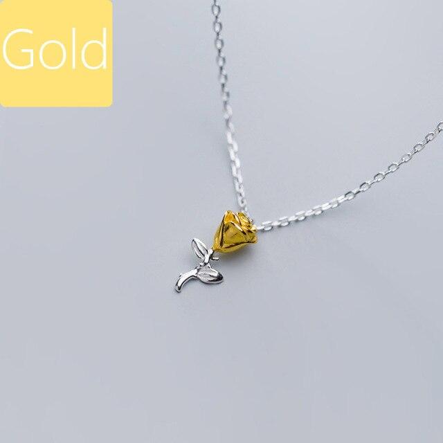 Real 925 Sterling Silver Sweet Elegant Rose Flower Clavicle Necklace For Women Wedding Valentine 'S Day Jewelry Db292