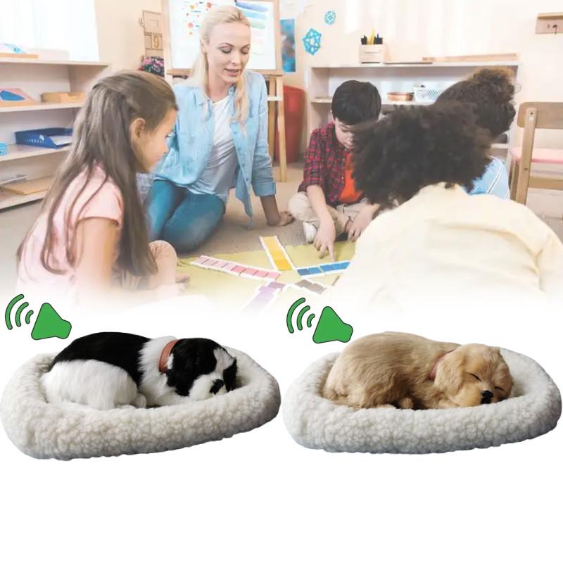 Plush Sleeping Realistic Breathing Cat Furry Dog With Mat Creative Decor Animals