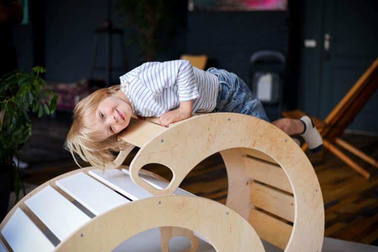 Wooden rocker multicoloured Sunny pink-grey