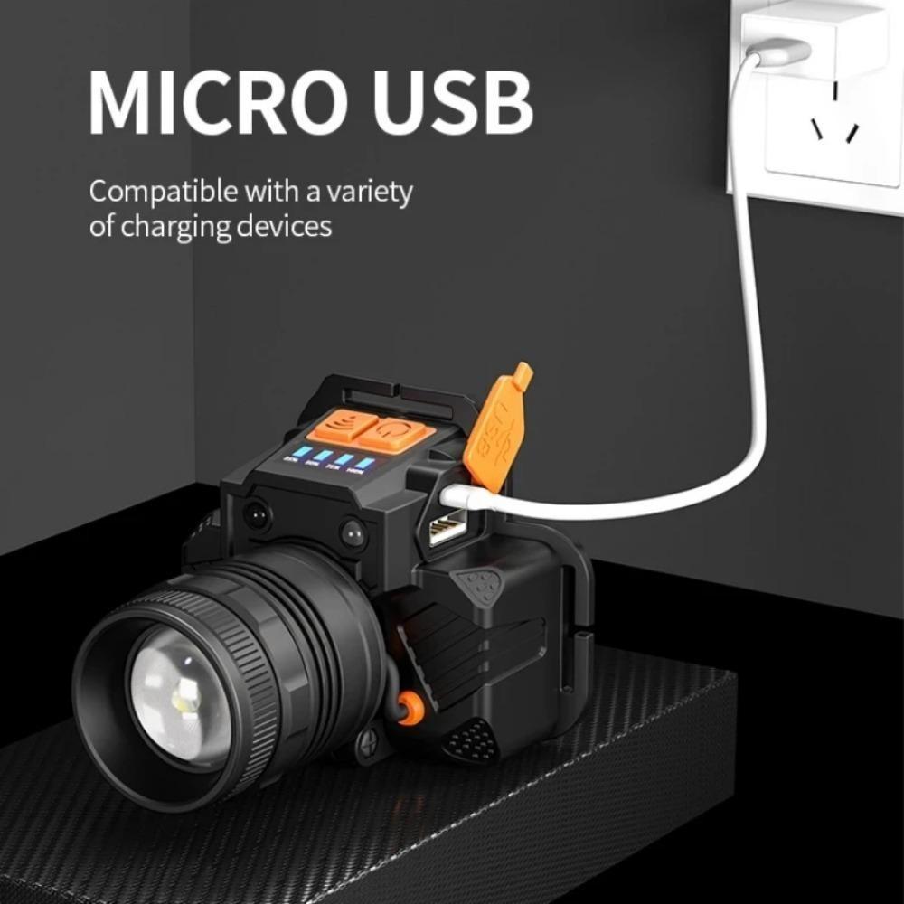 60w LED Headlight, Rechargeable, Ultra Bright Headlight with 4 Modes, Zoomable, Digital Display, IPX6 Waterproof Headlight