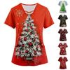 Plus Size Printed Scrub Working Uniform Tops For Women's Cross V-Neck Christmas Print Short Sleeve Fun T-Shirts Workwear Tee With Pockets