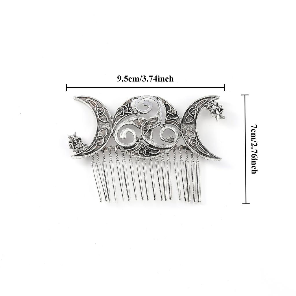 1pc Novel Celtic Triple Moon Hair Comb Antique Finish Intricate Pagan Wiccan Vibes Ideal Boho Ritual Styles Mystical Fashion