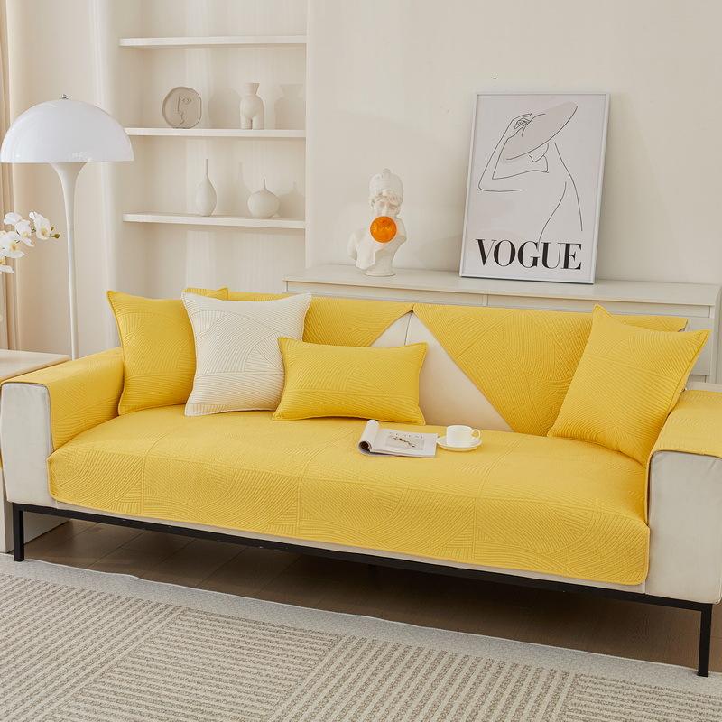 All-Cotton Sofa Cushion Four Seasons Universal Non-Slip High-Grade Leather Sofa Cover Cover Towel Non-Slip Cushion Solid Color Cream Summer Wind