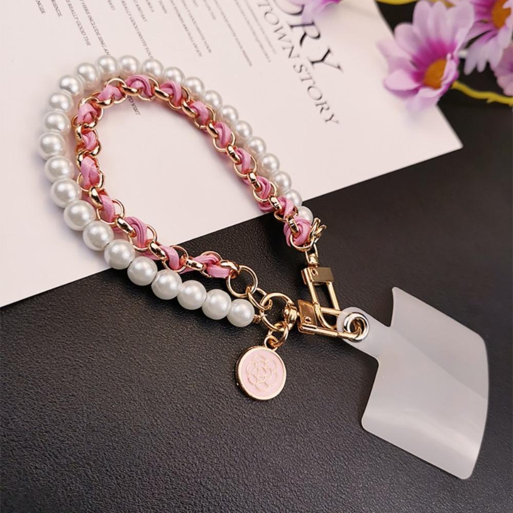 26cm Phone Lanyard Leather Pearl Anti-loss Hand Rope New Mobile Phone Charm Bracelet Chain