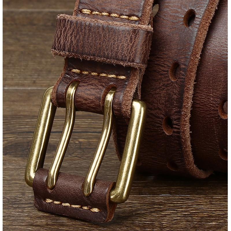 Men's Belt, Genuine Leather Belt, Men's Casual Retro Pin Buckle, Glossy First Layer Cowhide Lazy Belt