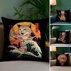 Наволочка в японском стиле «Самурай-кот», зимняя плюшевая наволочка для подушки, двусторонняя печать, наволочка для диванной подушки, домашний декор, моющаяся