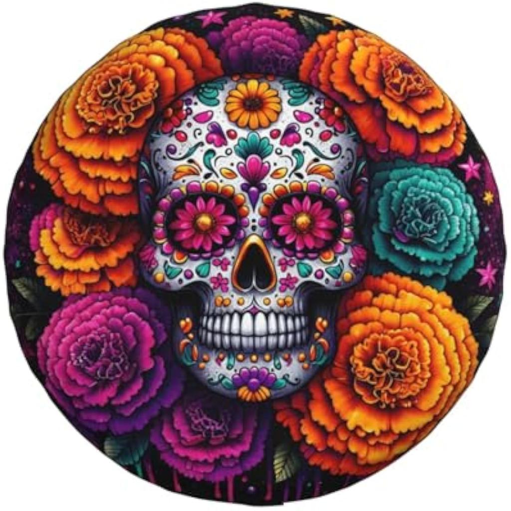 Sugar Skull Floral Day of The Dead Tire Cover Weatherproof Spare Wheel Protector for SUV Truck