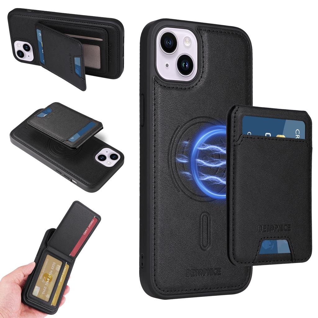 For iPhone 14 Plus Magnetic Case BETOPNICE RFID Blocking Leather Phone Back Cover with Detachable Card Bag