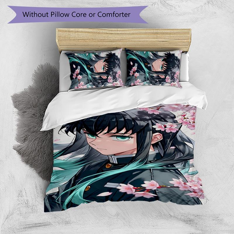 3pcs Tokitou Muichirou1 Design Cover Set - HD Printed Bedding with 1 Cover and 2 Pillowcases - Perfect for Home and Dorm Decor