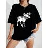 White Loose Fit T Shirt With Moose Print For Casual Wear