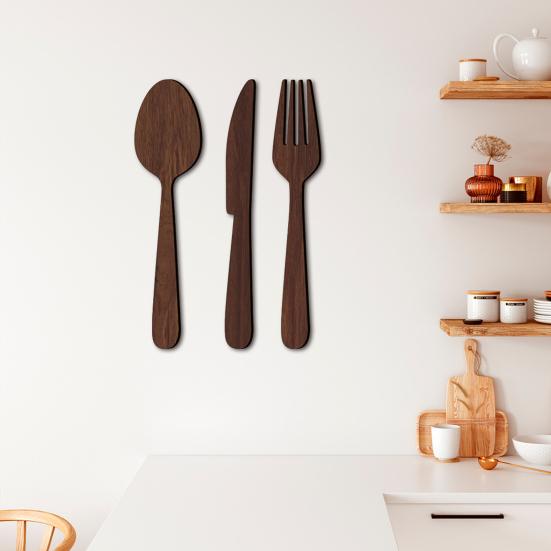 3Pcs/Set Wooden Cutlery Wall Decoration Home Kitchen Background Wall Art 3D Cutter