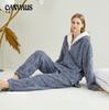 Plus Size Women's New Coral Velvet Autumn and Winter Home Wear Long Sleeve Thick Pajamas Set