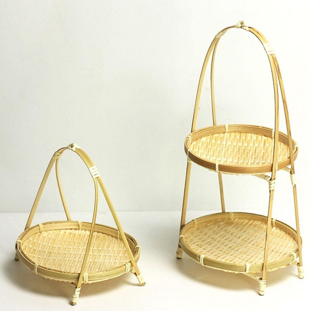 1/2/3 Tier Bamboo Weaving Baskets Weave Storage Baskets Basket Tray Snack Display Stand Home