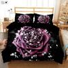 Black Retro Red Rose 3d Printed Quilt Cover Pastoral Style Valentine's Day Bedding Set Pillowcase Quilt Cover Three-Piece Set