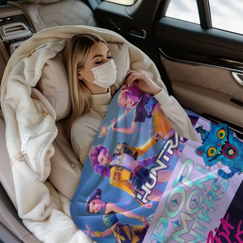 K-POP Demons Hunter Theme Flannel Blanket, Hot Anime Print Throw Blanket, Fan Gift Blanket, Multi-Purpose Blanket for Leisure