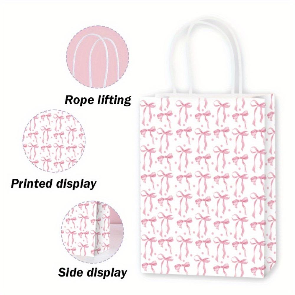 16pcs Pink Bow Paper Gift Bags with Handle Treat Bags Packaging Bag Party Favor Bags Handbag for Party Wedding Birthday