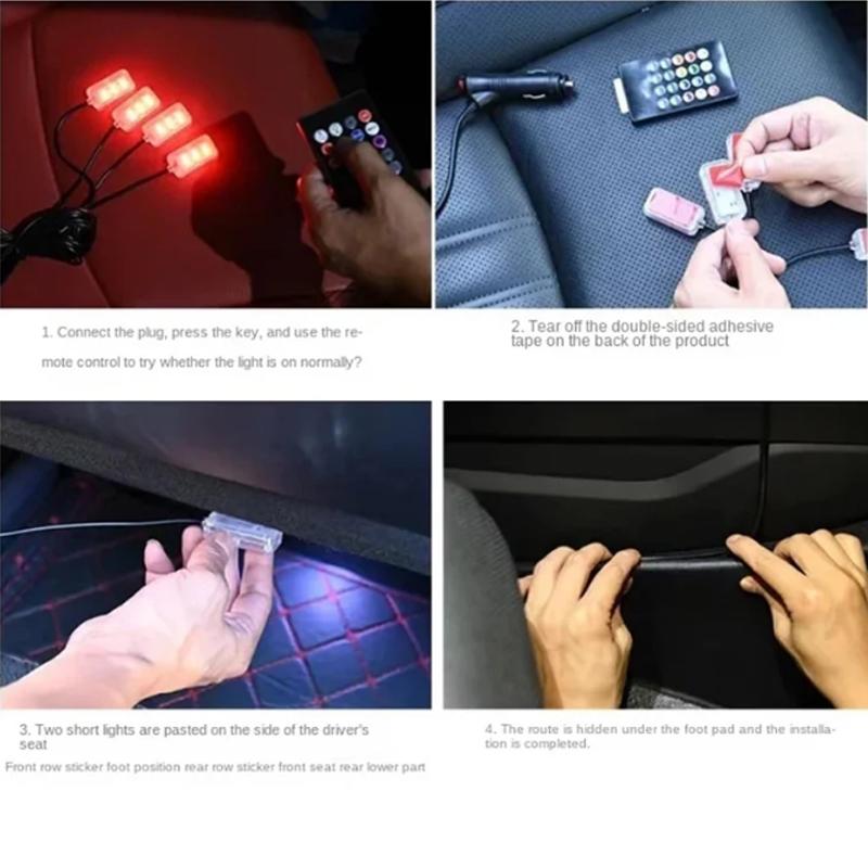 Светодиодная лента для подсветки салона автомобиля, комплект с USB, прикуривателем, подсветкой, управлением музыкой и приложением, RGB декоративная лампа для автомобиля