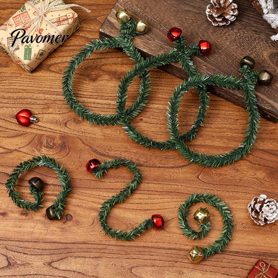 Indoor Party Ornament for Wall 11.8 Inch Christmas Garland Ties Banister Bells, Decorative Twist Ties, Reusable Stair Railings Artificial Pine Hanger