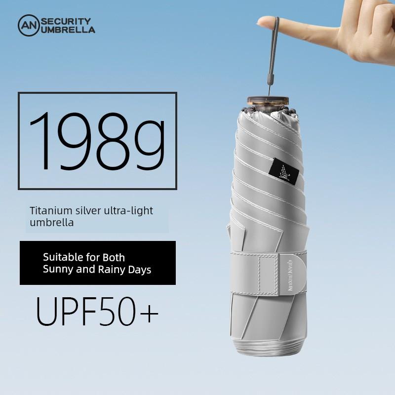 Eight Bones Silver Titanium Five-Fold Umbrella Mini Umbrella Pocket Umbrella Foldable Sun Protection UV Protection All-Weather Umbrella Sunshade