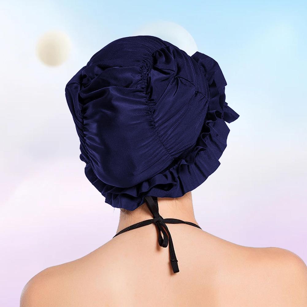 Женская плиссированная шапочка для плавания, эластичная купальная шапочка, переносная шапочка для бассейна для длинных коротких волос