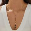 DIEYURO 316L Stainless Steel Golden Heart Water Droplet Inlay Colored Rhinestones Y-shaped Pendant Necklace Lady Fashion Jewelry