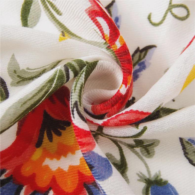 Ethnic Style Colorful Floral Print Summer Shawl – Versatile Cotton & Linen Silk Scarf for Women