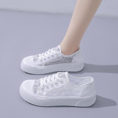 Новые летние дышащие белые туфли в корейском стиле на шнуровке, трендовые универсальные повседневные женские туфли на плоской подошве из сетчатой ​​ткани для студентов