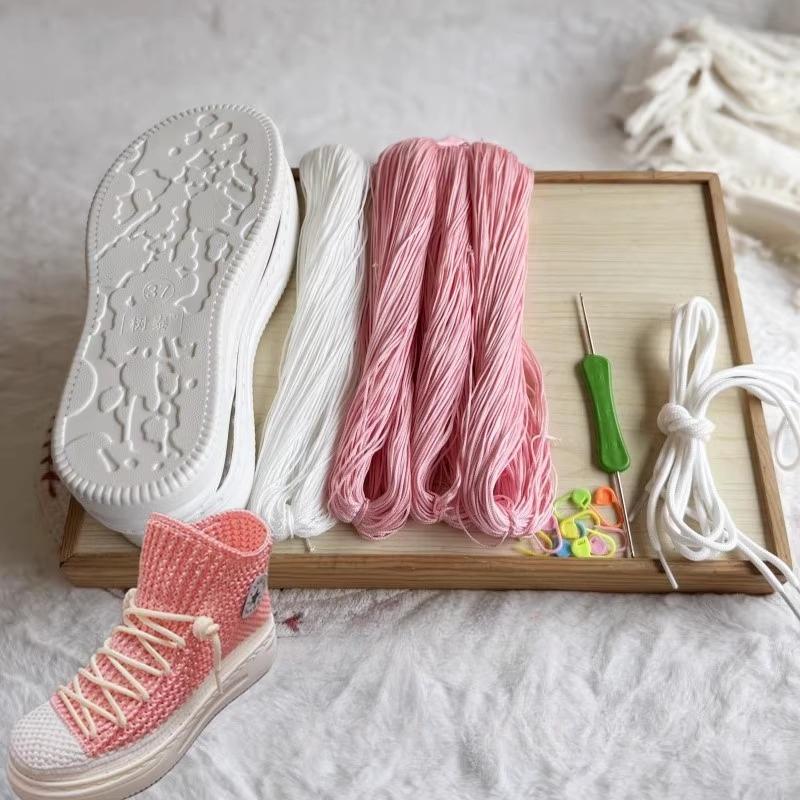 Сплетенные вручную летние крючковые подошвы с противоударными резиновыми подошвами + полые линии, связанные вручную тапочки, короткие ботинки, обувь своими руками, вязаный крючком материал