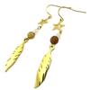 [P7366] - Golden Brown 'Boho' Steel Designer Earrings (feather) - 58x9 Mm