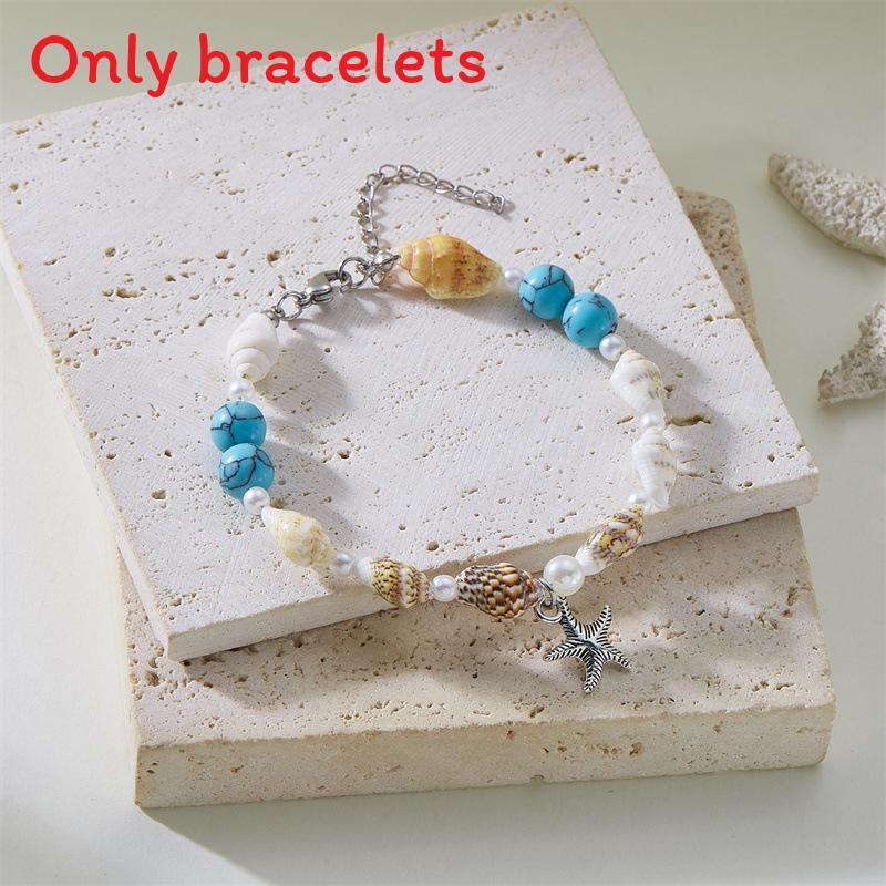 Shell Fish Tail Pendant Bracelets With Crystalline Beads For Women And Men