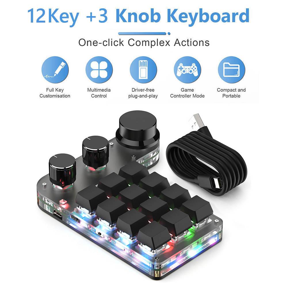 12 клавиш 3/4 ручки Bluetooth-клавиатура RGB Копировать Вставить Photoshop Мини-игровая клавиатура Механическая игровая клавиатура с горячей заменой Красный переключатель