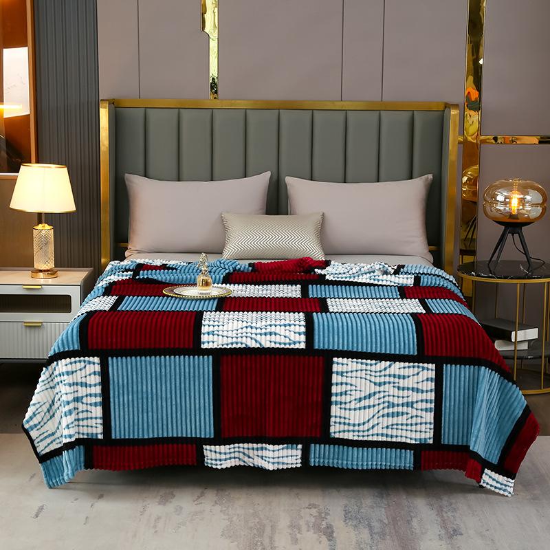 High-quality Milk Velvet Blanket with Geometric Square Print, Suitable for Bed, Travel, and Car Use. Made of Soft and Comfortable Polyester Fabric