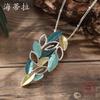 Новый кулон в виде полого листа с масляной росписью, женское премиальное ожерелье с геометрическим листом с тонким покрытием из масляной краски