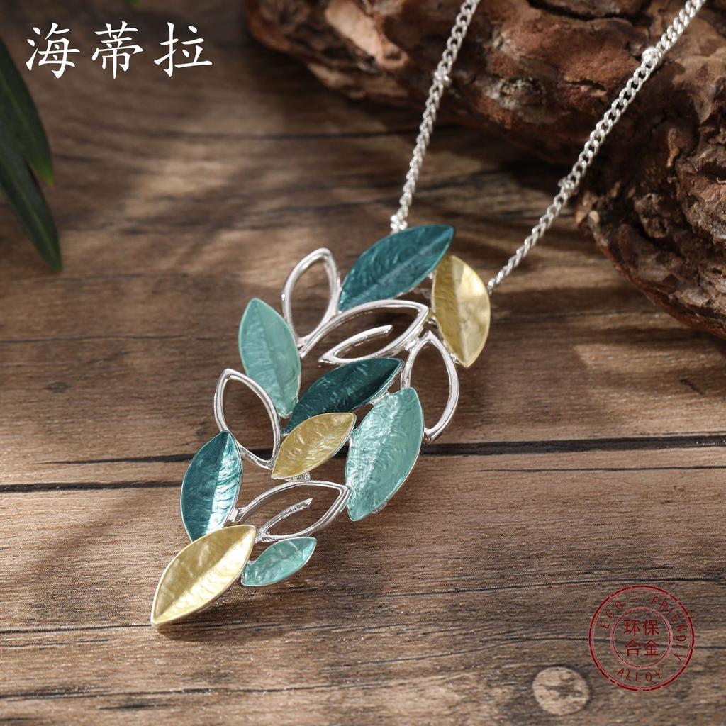 Новый кулон в виде полого листа с масляной росписью, женское премиальное ожерелье с геометрическим листом с тонким покрытием из масляной краски