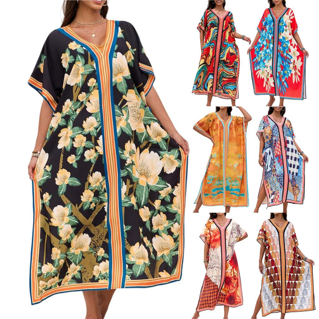 Women's Dress, Colorful Floral Prints, Vacation Loose Robe, Bikini, Sun-protective Smock