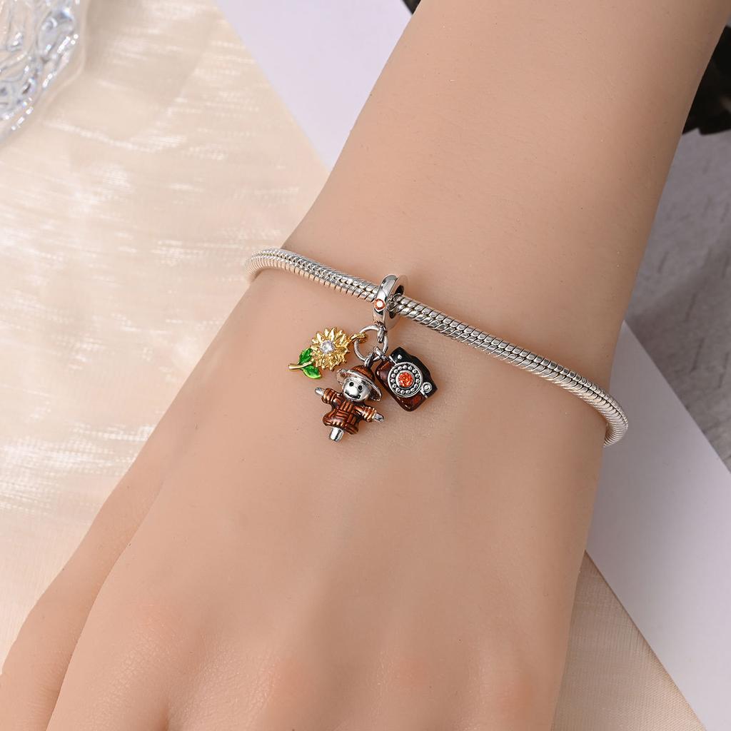 S925 Silver Maple Leaf Owl Squirrel Charm Beaded Bracelet DIY Jewelry Making Accessories