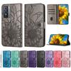 PU Leather Protective Case Emboss Sunflower Folio Magnetic Card Slots Holder Kickstand Wrist Strap Flip Case for Vivo Y21 Y33S Y02S Y16 Y35 Y22S Y76