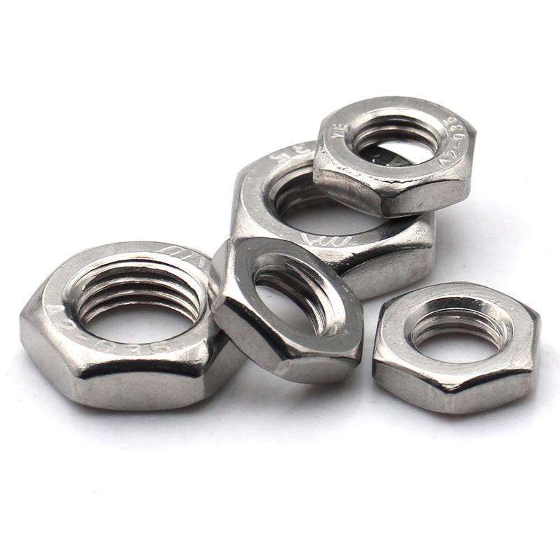 304 Stainless Steel Thin Hex Fine Thread Nuts Metric M4-M24